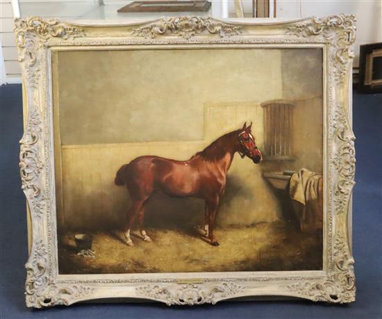 John Frederick Herring Jnr (1820-1907) Chestnut hunter in a stable 24.5 x 29.5in.